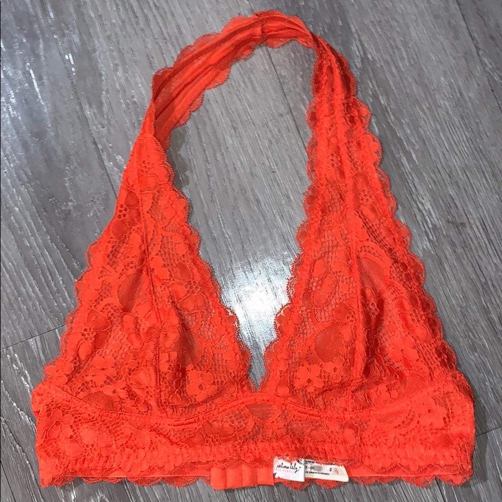 Free People hot red lace crop halter